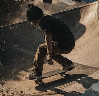 Kid dropping into a skatepark bowl
